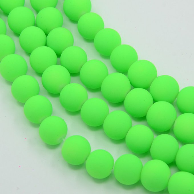 Perles de verre fluo diamètre 12 mm vert  (x10)