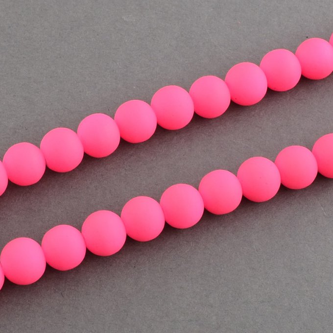 Perles de verre fluo diamètre 12 mm rose (x10)