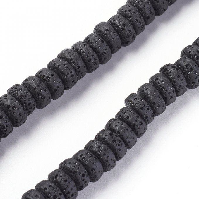 Perles en pierre de lave naturelle colorée forme rond-plat 8x3-4mm noir (x10) 