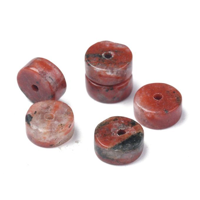 Perle en forme de rond plat, en Jaspe kiwi ( ou jaspe de sésame) naturelle 6 x 3 mm 