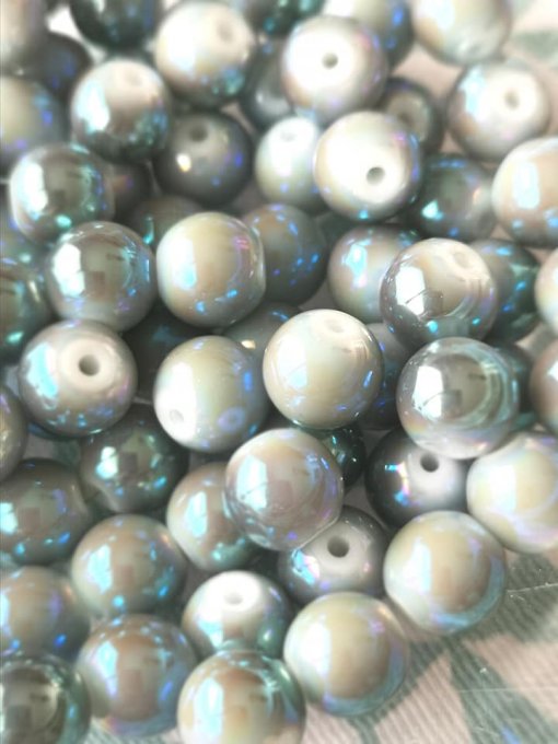 Perles en verre  rondes ,8mm imitation jade couleur grise (x10) 