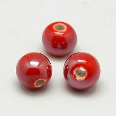 Perles porcelaine nacrée  Ø 8 mm rouge