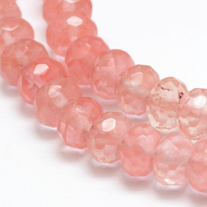 Perle en forme de rondelle facettée  en quartz cerise naturel  8x5mm