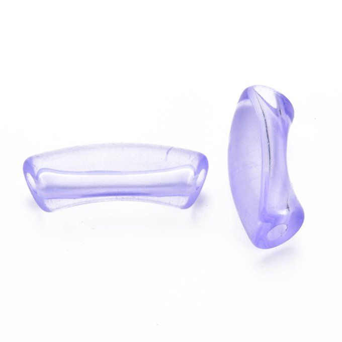Perle acrylique  transparente en forme de tube incurvé  32x9.5x8mm  couleur violet