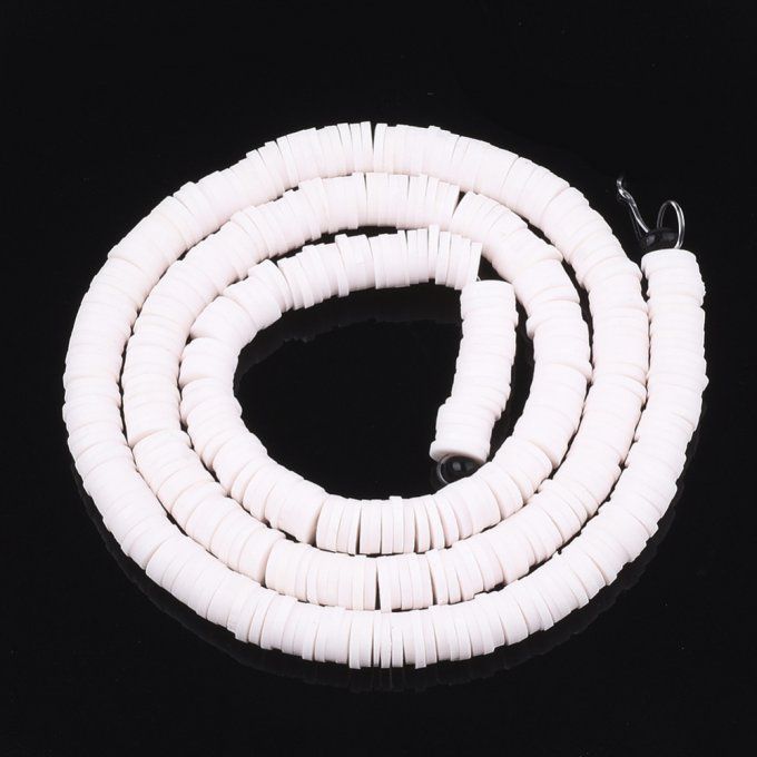 Perles Heishi en pâte polymère 6x1mm (x1 chapelet) couleur papayawhip (blanc rosé)