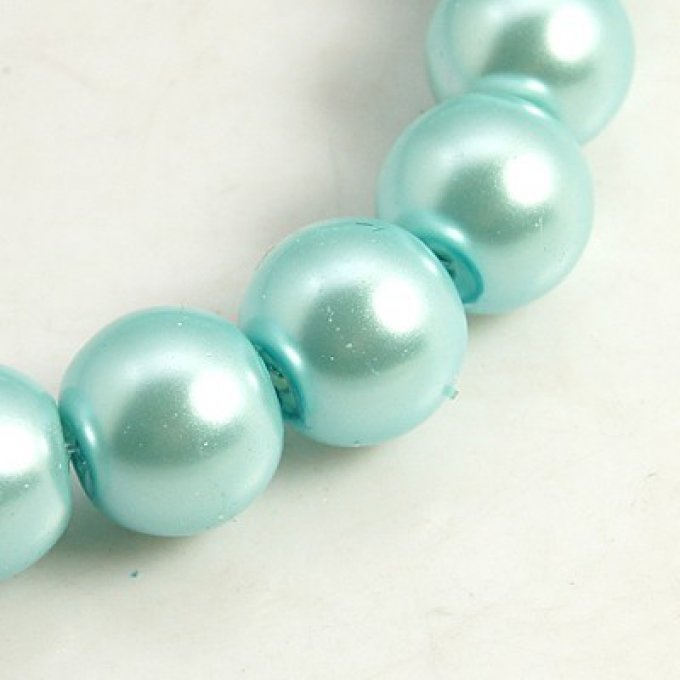 Perles rondes ,nacrées ,10 mm, cyan clair (x10)