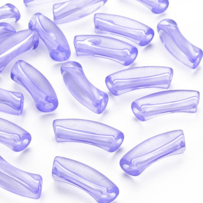 Perle acrylique  transparente en forme de tube incurvé  32x9.5x8mm  couleur violet