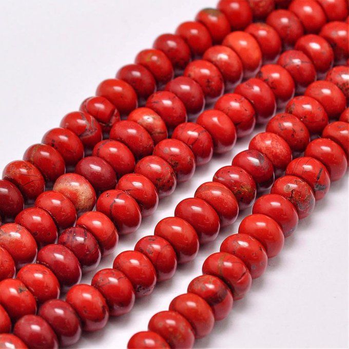 Perle en forme de rondelle , en jaspe naturelle rouge  8x 5 mm (grade AB)