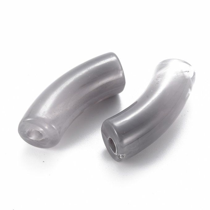 Perle acrylique  en forme de tube incurvé  36x13.5x11.5mm  couleur gris