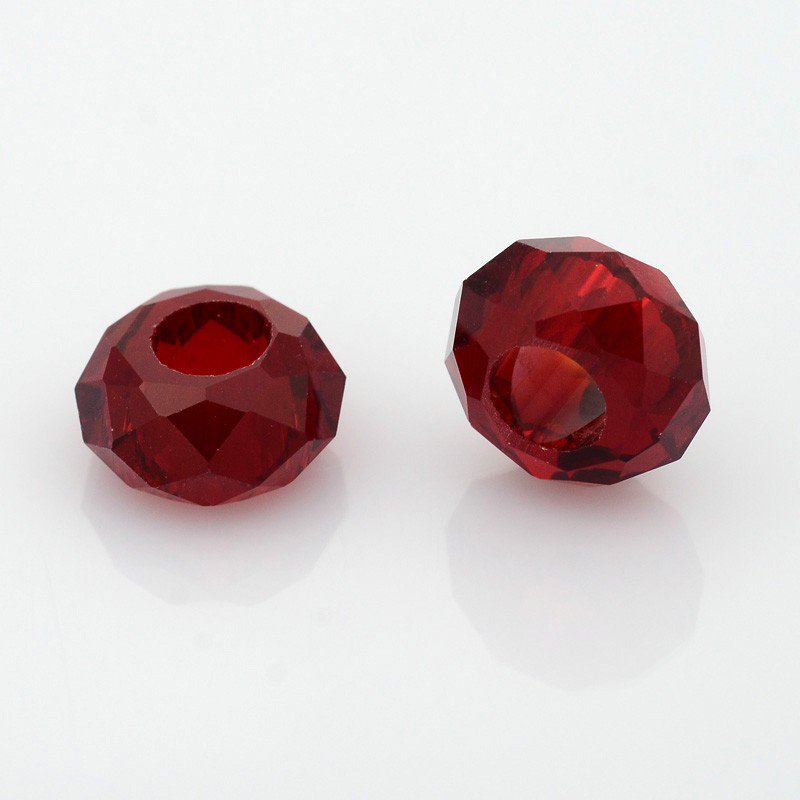 Perle de verre facettée forme rondelle avec grand trou 14x8mm rouge