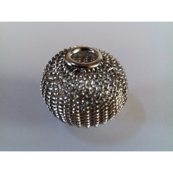 Perle en maille métallique diamètre 25x20mm couleur platine