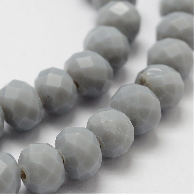 Perles facettées,opaque ,forme abaque 8x6mm gris (x10)