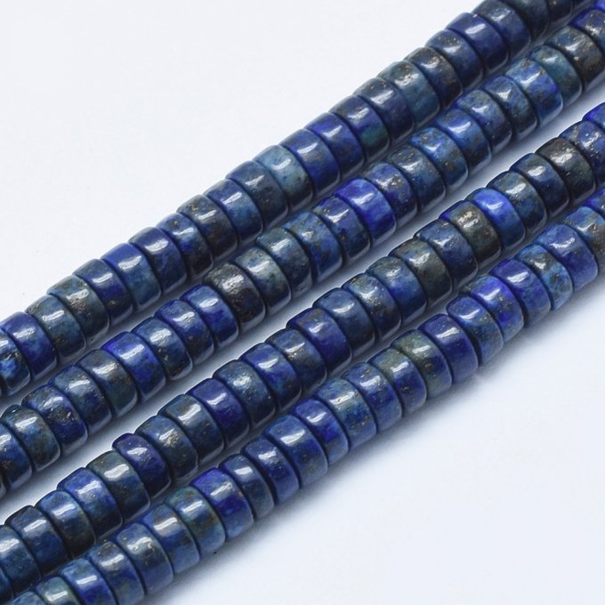 Perle en forme de rond plat, en lapis lazuli naturelle colorée 6 x 3~3.5 mm 