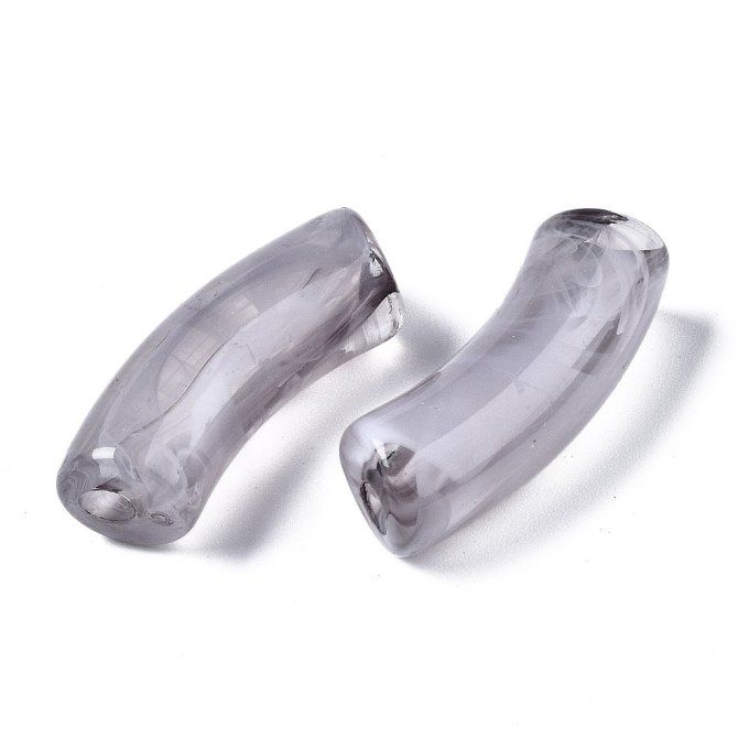 Perle acrylique transparente en forme de tube incurvé  34.5x13x11mm  couleur gris clair