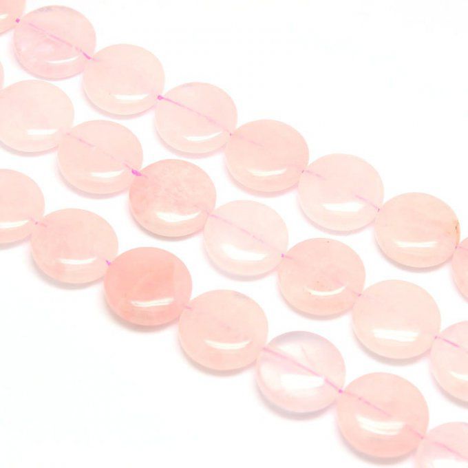 Perle en forme de rond plat , en quartz rose naturel 20x9mm 