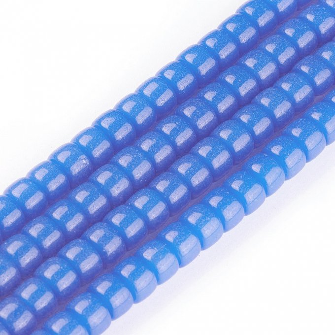 Perles de verre en forme de colonne 8x5~6mm coloration  bleu roi (x10)