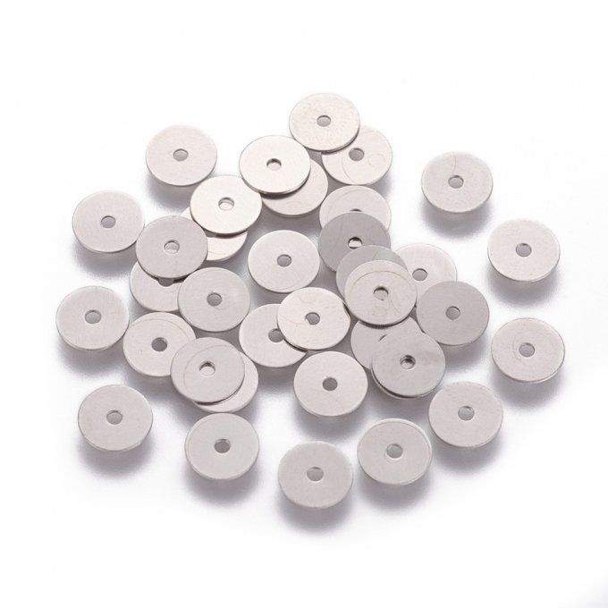 Perles Heishi en acier inoxydable 316  forme de disque 6x0.3mm (x10)