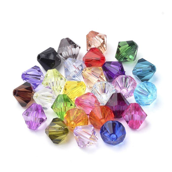 Perles en acrylique transparente  ,mélange de couleurs  ,forme toupie  (50g) A12
