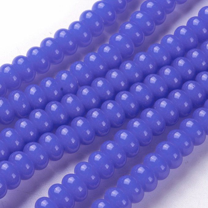 Perles de verre opaque forme rondelle 8x4mm  (x50)  couleur bleu roi 