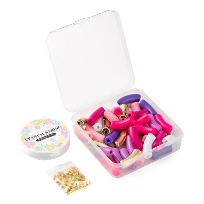 Kit de perles en acrylique  ,en forme de tubes courbés ,mélanges de couleurs 