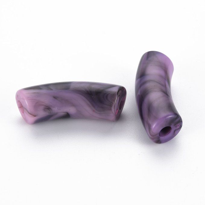 Perle acrylique opaque en forme de tube incurvé  34x11.5x13mm  couleur orchidée