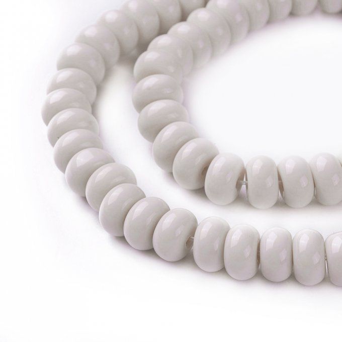 Perles de verre opaque forme rondelle 8x4mm  (x50)  couleur coquillage