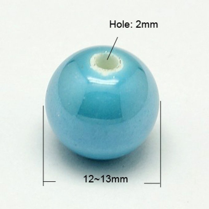 Perles porcelaine nacrée  Ø 12 mm  bleu ciel