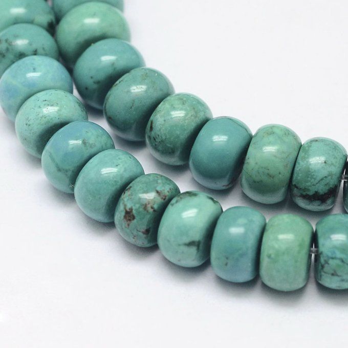 Perle en forme de rondelle en howlite  naturelle colorée turquoise 6.5 x4 mm  