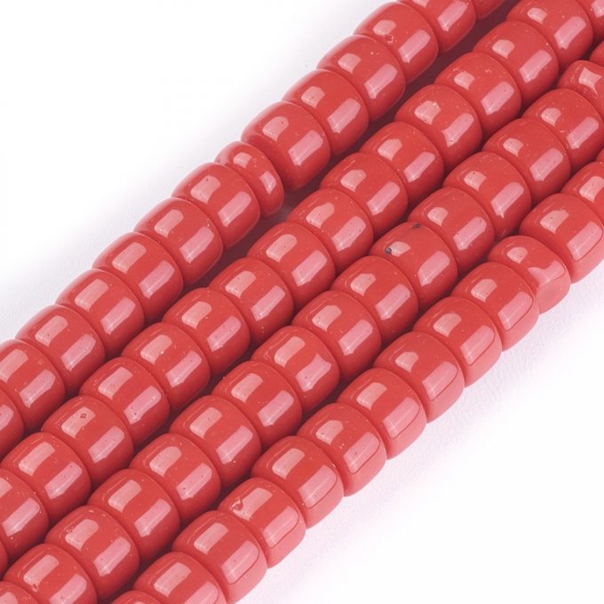 Perles de verre en forme de colonne 8x5~6mm coloration rouge (x10)