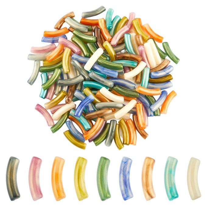 Kit de perles en acrylique ,en forme de tubes courbés ,mélanges de couleurs opaques, 32x10x8mm