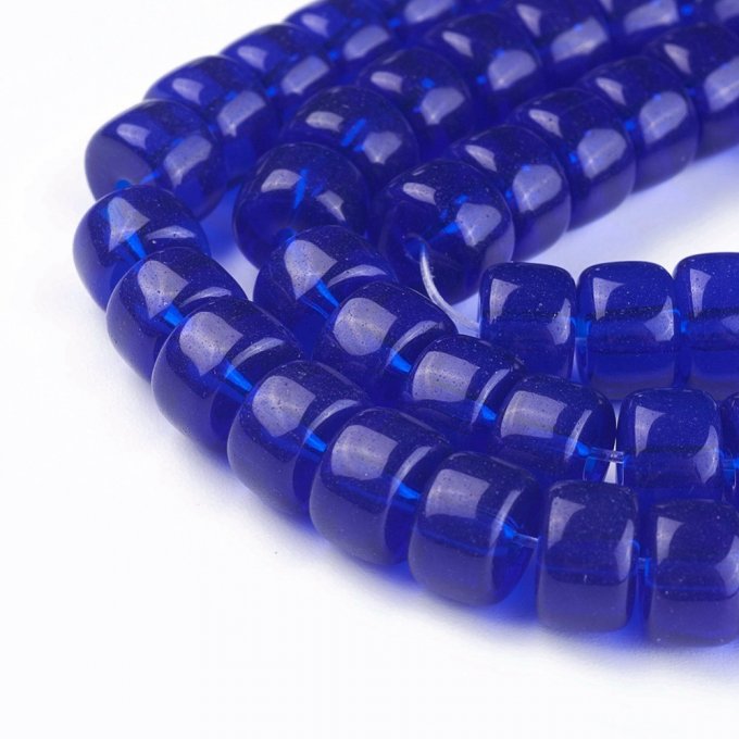 Perles de verre en forme de colonne 8x5~6mm coloration  bleu  (x10) -
