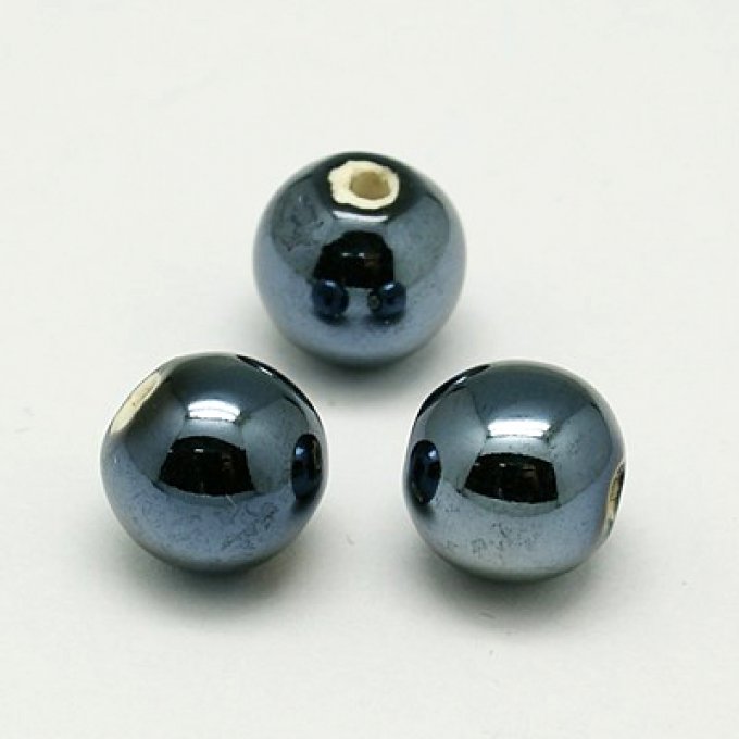 Perles porcelaine nacrée  Ø 12 mm  noir