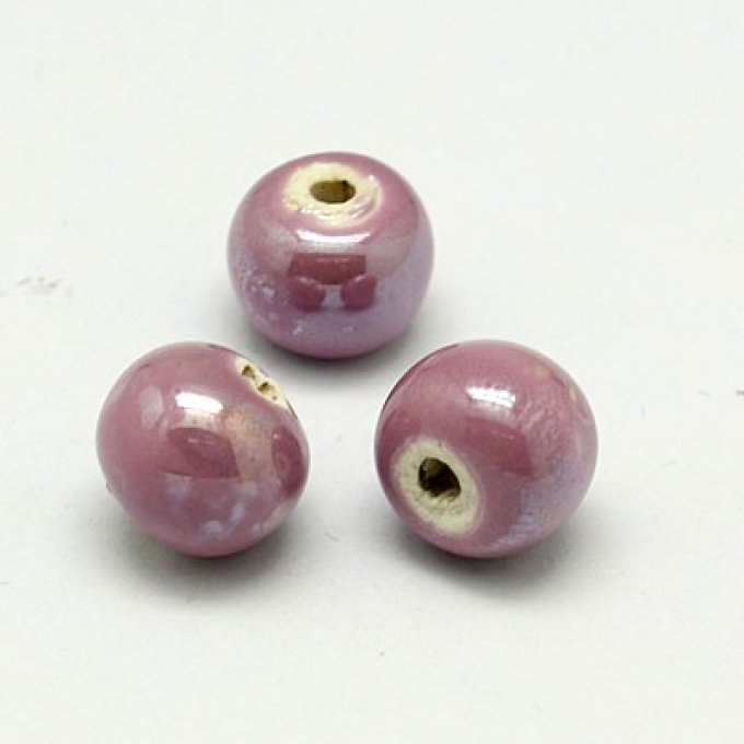 Perles porcelaine nacrée  Ø 10 mm  rouge violet 