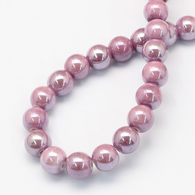 Perles porcelaine nacrée  Ø 6 mm  rose