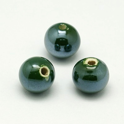 Perles porcelaine nacrée  Ø 12 mm  vert foncé