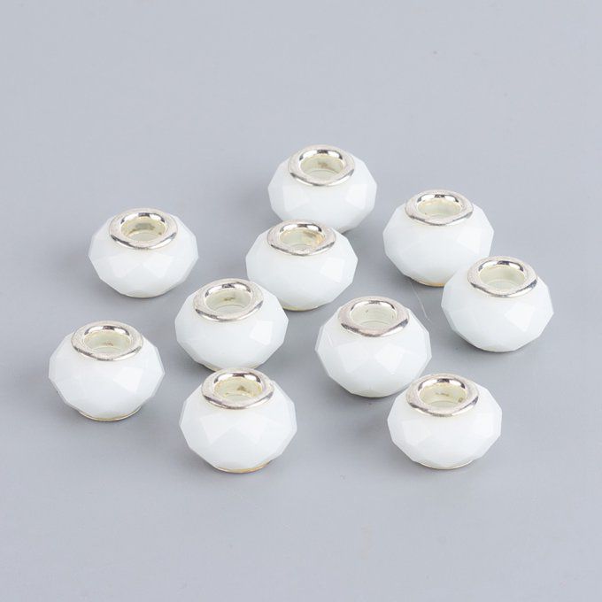 Perle européenne en verre  facetté 14X9mm couleur blanche