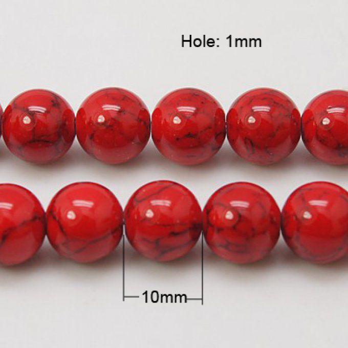 10 perles rondes 10mm en turquoise synthétique colorée couleur rouge 