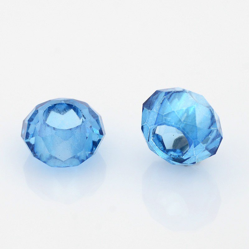 Perle de verre facettée forme rondelle avec grand trou 14x8mm  bleu dodger