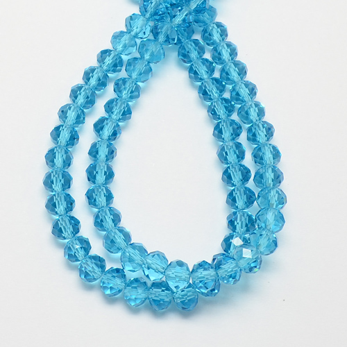 Perles facettées, transparentes,forme abaque 8x6mm turquoise (x50)