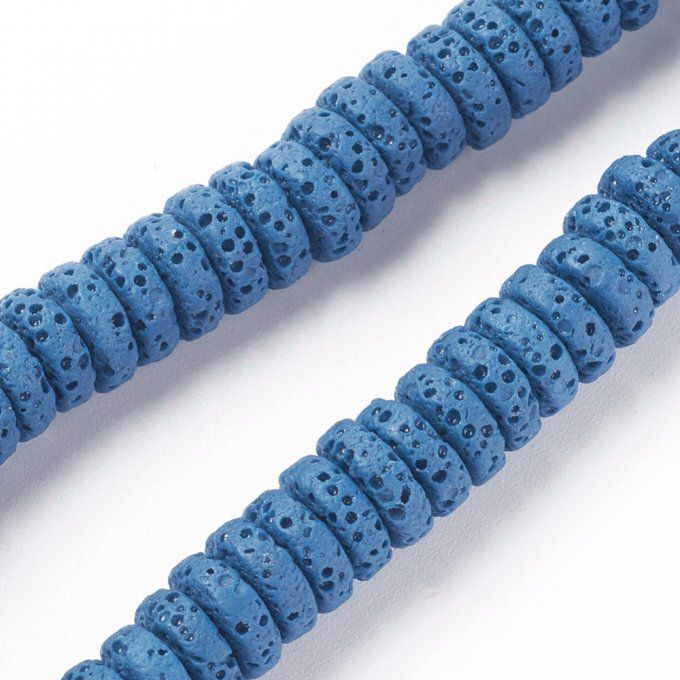 Perles en pierre de lave naturelle colorée forme rond-plat 8x3-4mm bleu acier (x10)