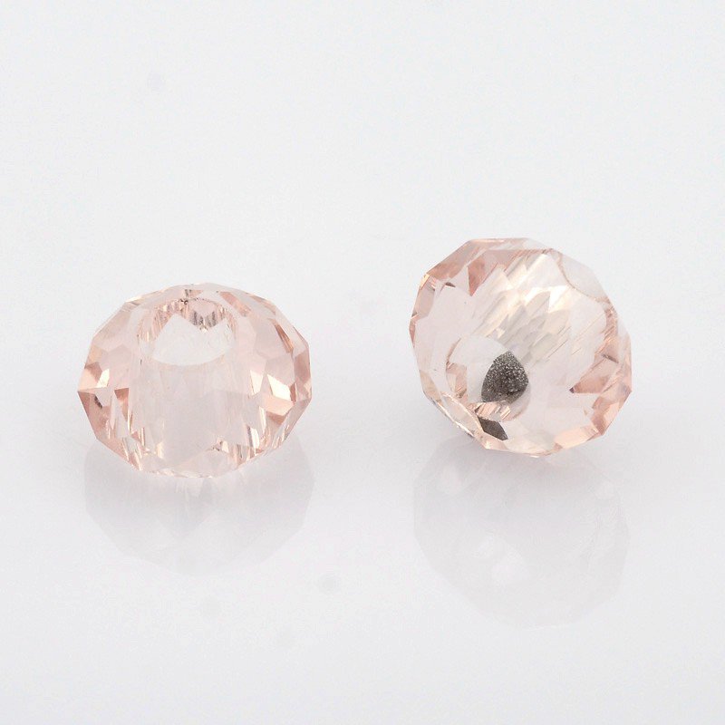 Perle de verre facettée forme rondelle avec grand trou 14x8mm rose