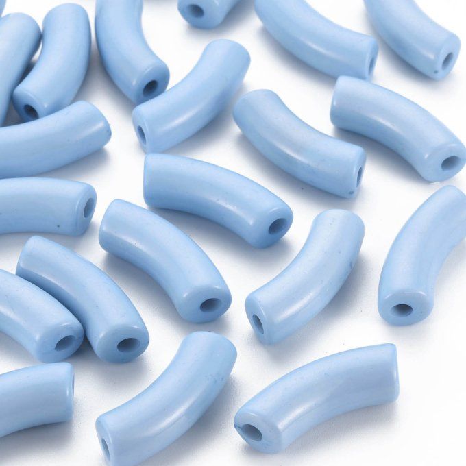 Perle acrylique  opaque en forme de tube incurvé  36x13.5x11.5mm  couleur bleu ciel