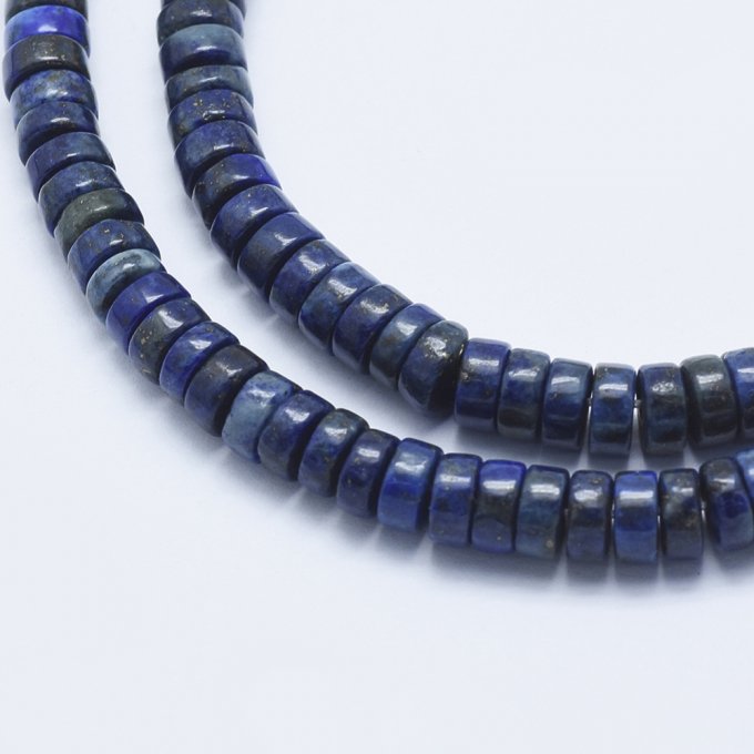Perle en forme de rond plat, en lapis lazuli naturelle colorée 6 x 3~3.5 mm 