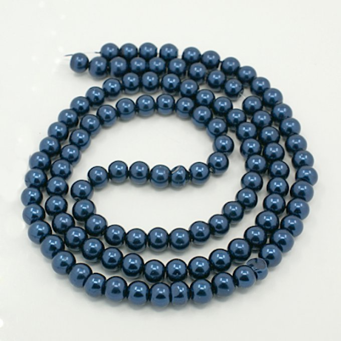 Perles rondes ,nacrées ,8 mm, bleu acier  (x15)
