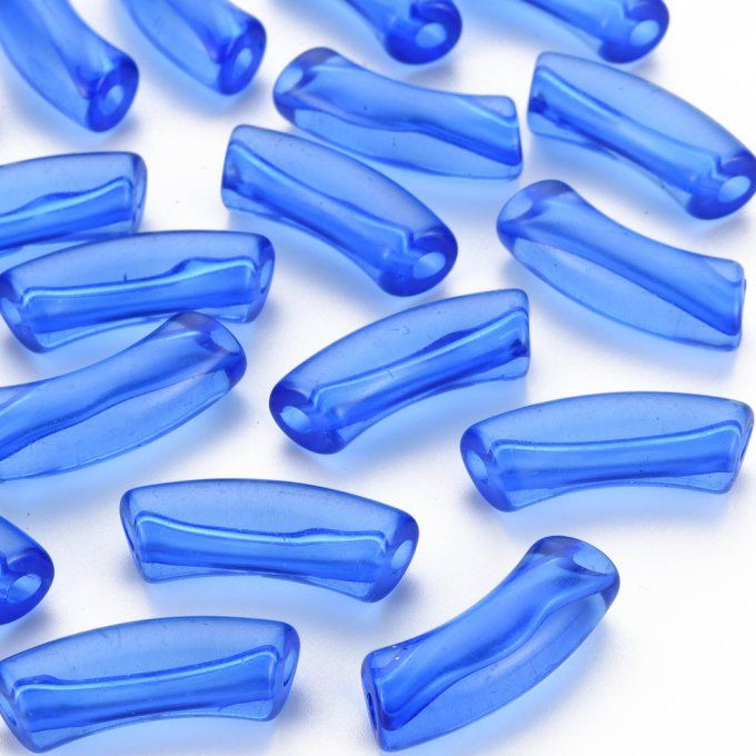 Perle acrylique  transparente en forme de tube incurvé  36x13.5x11.5mm  couleur bleu roi