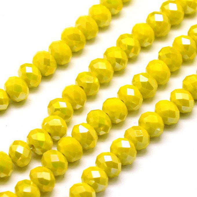 Perles facettées,opaque ,forme abaque 8x6mm or AB (x10)