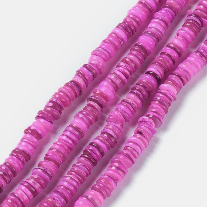 Mélange de perles en coquillage naturel ,8-8.5x1-3mm,rond-plat,  couleur orchidé  (1 chapelet)  