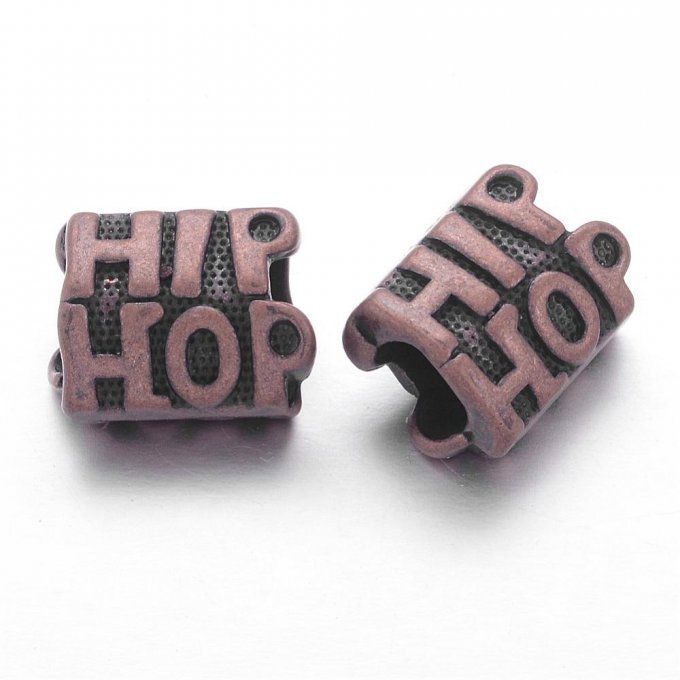 Perle  métallique Hip hop  Ø10x12x7mm couleur cuivre rouge