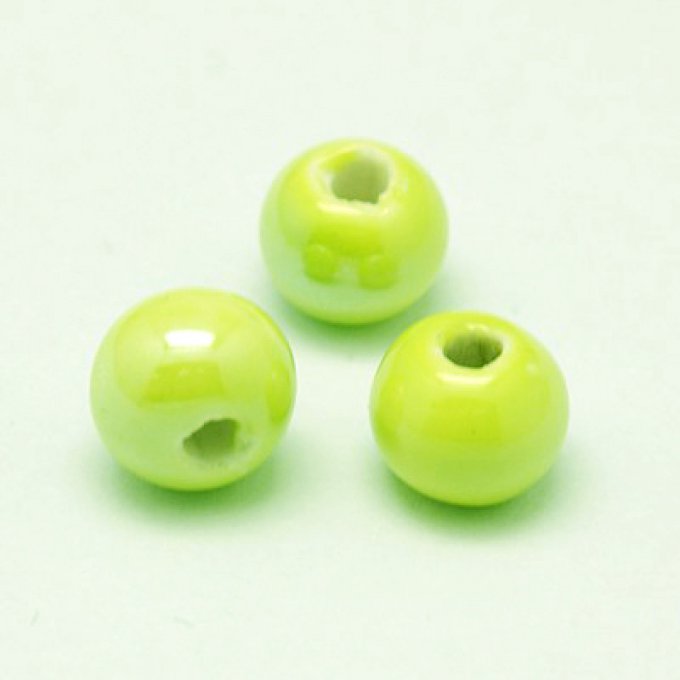 Perles porcelaine nacrée  Ø 8 mm jaune vert