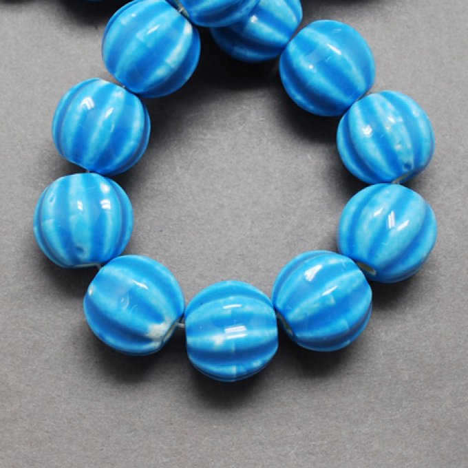 Perle porcelaine , citrouille Ø13x12  ,bleu